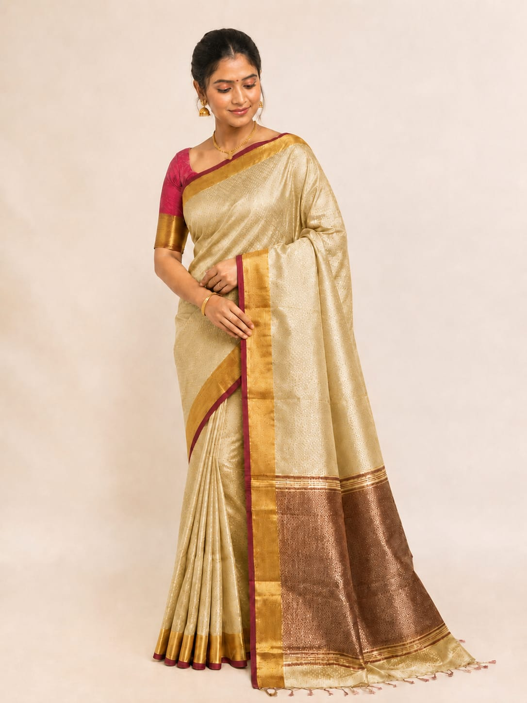 premium tissue saree champagne gold color