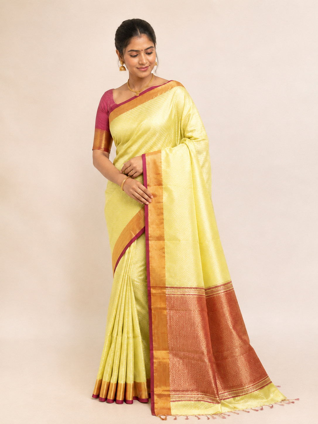 premium tissue saree lime yellow color