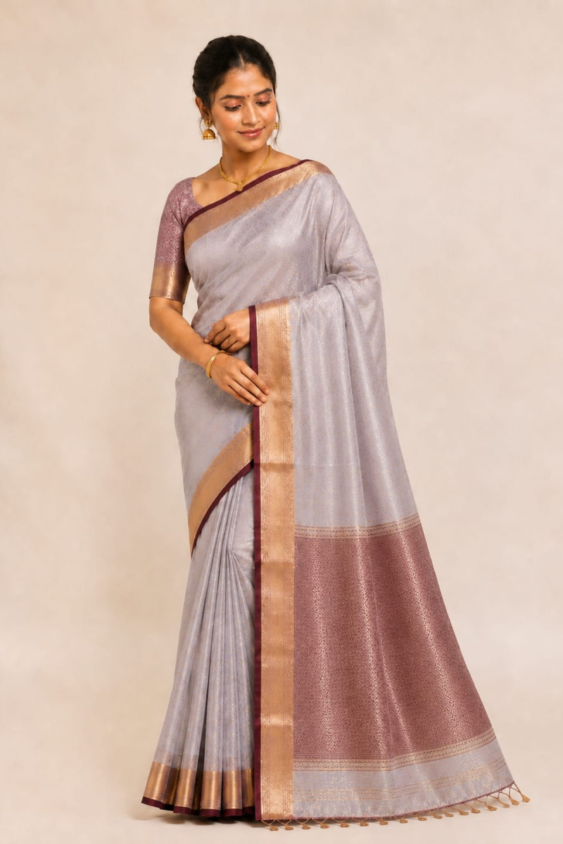 premium tissue saree misty lavendar color